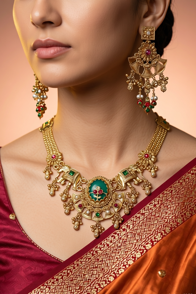 Traditional Gold-Tone Necklace & Bangle Set