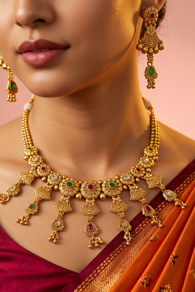 Handcrafted Gold-Tone Demi Bridal Jewellery Set