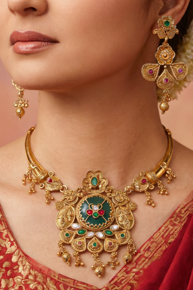 Handcrafted Gold-Tone Demi Bridal Jewellery Set