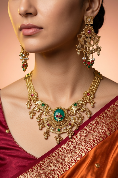 Traditional Gold-Tone Necklace & Bangle Set