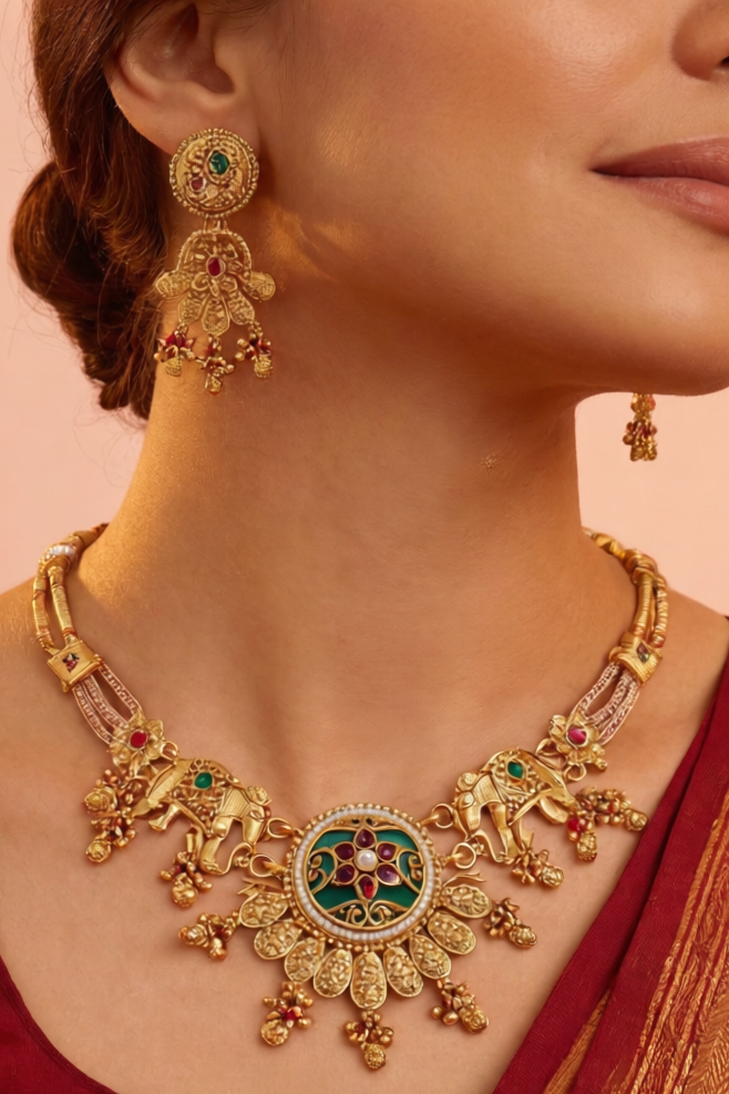 Handcrafted Gold-Tone Demi Bridal Jewellery Set