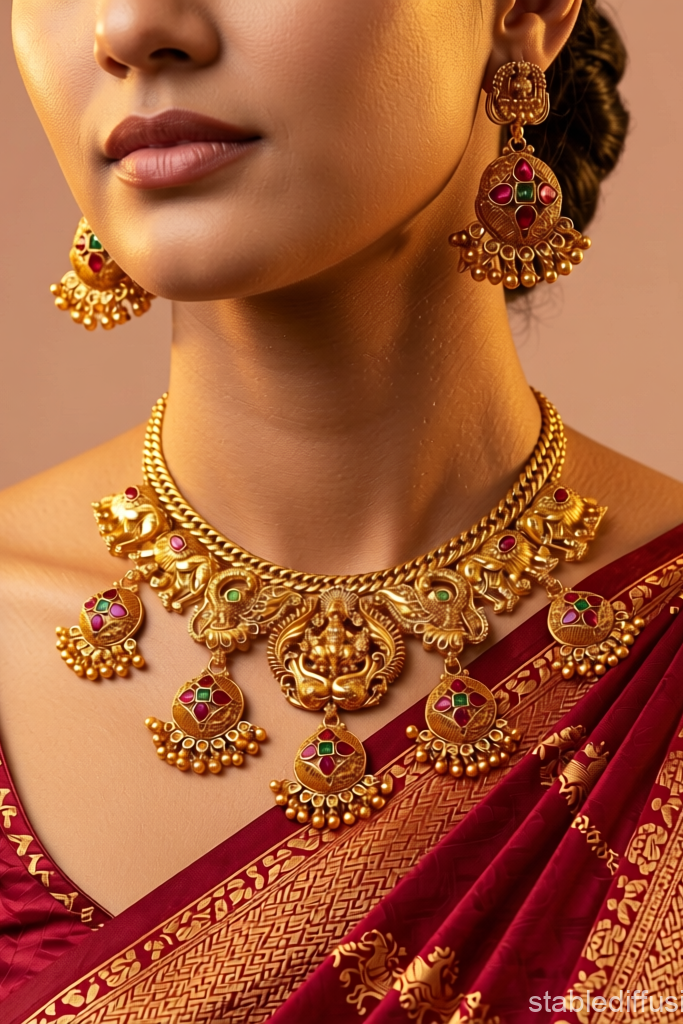 Traditional Gold-Tone Necklace & Bangle Set