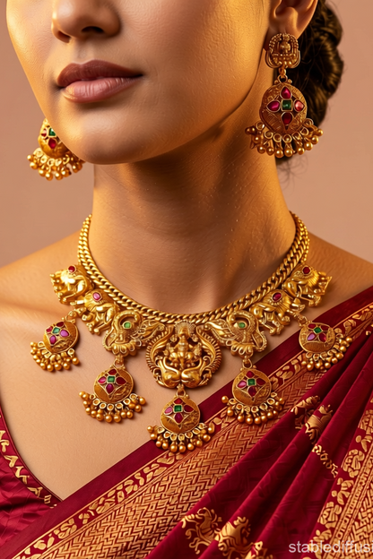 Traditional Gold-Tone Necklace & Bangle Set