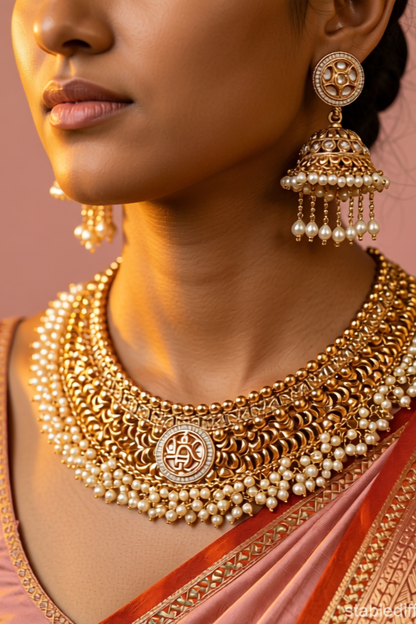 Traditional Gold-Tone Necklace & Bangle Set